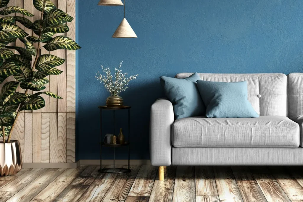 blauwe gordijnen in de woonkamer
